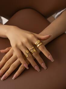 Uworld 1 Pc Of 18K Gold Stainless Steel Textured French Retro Diamond Pleated Open Rings For Daily Wear - Yellow Gold - View 2