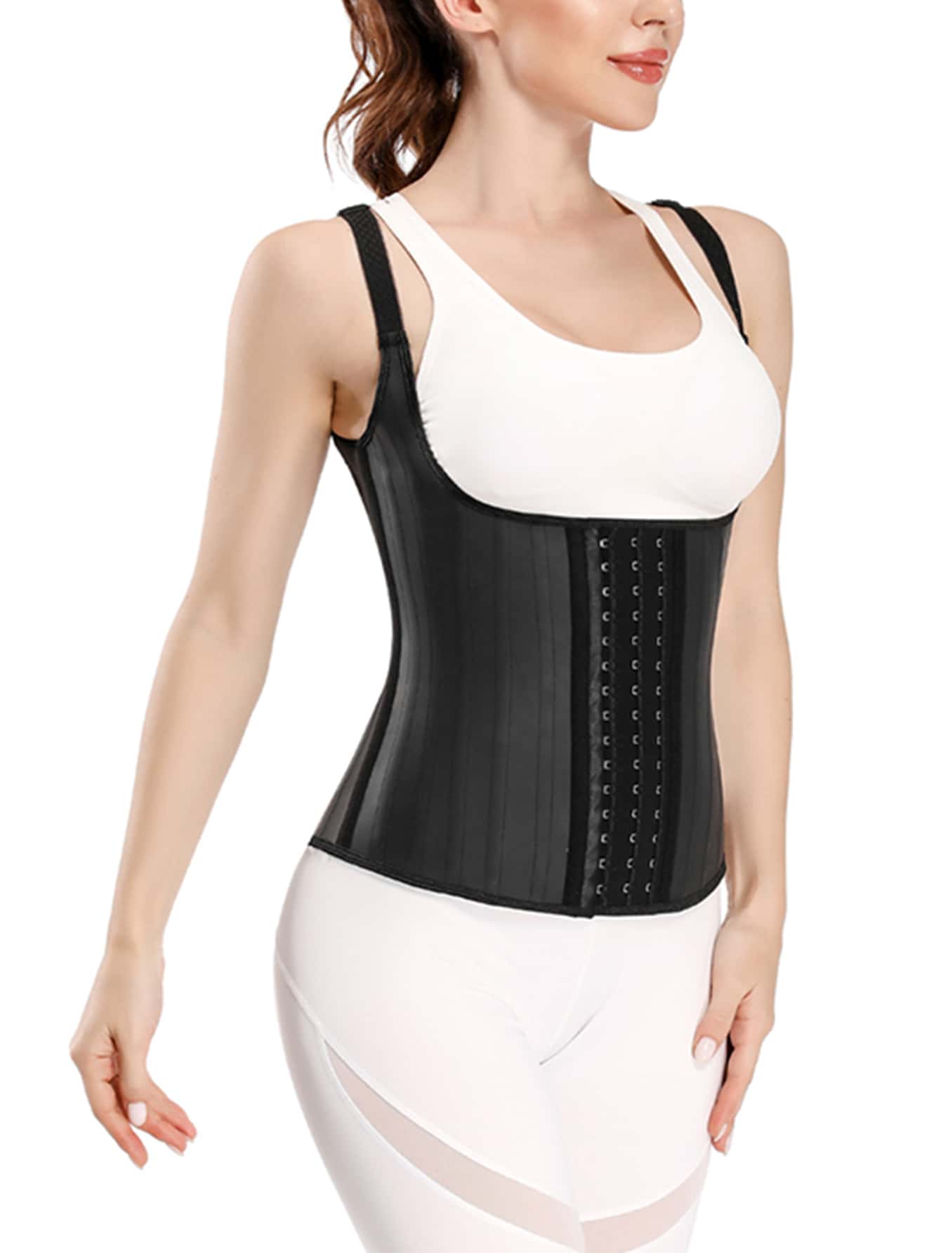 1pc Shiny Latex Sport Waist Trainer With 25 Steel Bones, Adjustable