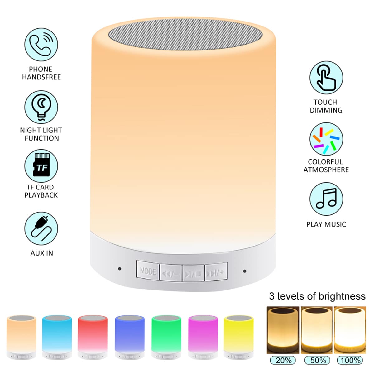 Wireless Speaker With Colorful Night Light, Portable Smart Touch Light Speaker, 7 Colors LED Desk Table Lamp For Better Sleep, 3 Levels Brightness, Support TF Card - with Colorful Lights - View 1