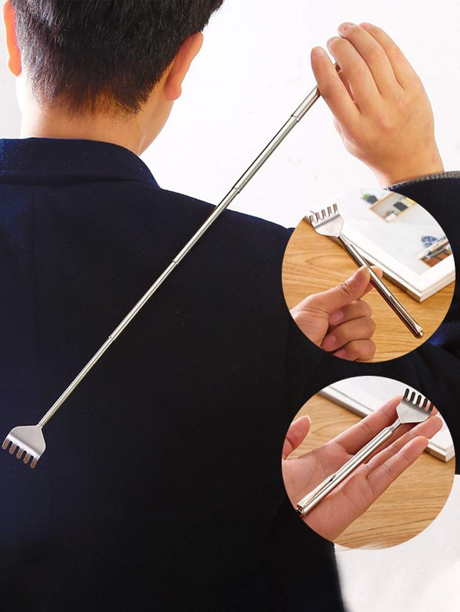 1 Rascador De Espalda Ajustable De Acero Inoxidable, Masajeador Extensible Antimordeduras Para Aliviar El Dolor De Espalda Y La Picazón. - Gris - Ver 1