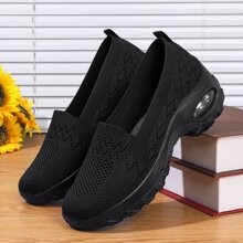 New Sports Casual Fashion Square Dance Shoes, Comfortable Slip-On, Versatile, Fabric, Breathable, Thick Sole, Air Cushion Shock Absorbing, Elevator, Outdoor, Plus Size Women Shoes