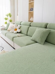 1入組通用四季絨面提花防滑沙發坐墊套,現代簡約寵物防護彈性沙發套,純色沙發套適用於l型組合沙發和1234人位沙發(分開售賣) - 綠色 - 查看 1