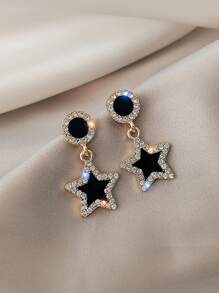 1pair Star Shaped Rhinestone Inlaid Drop Earrings