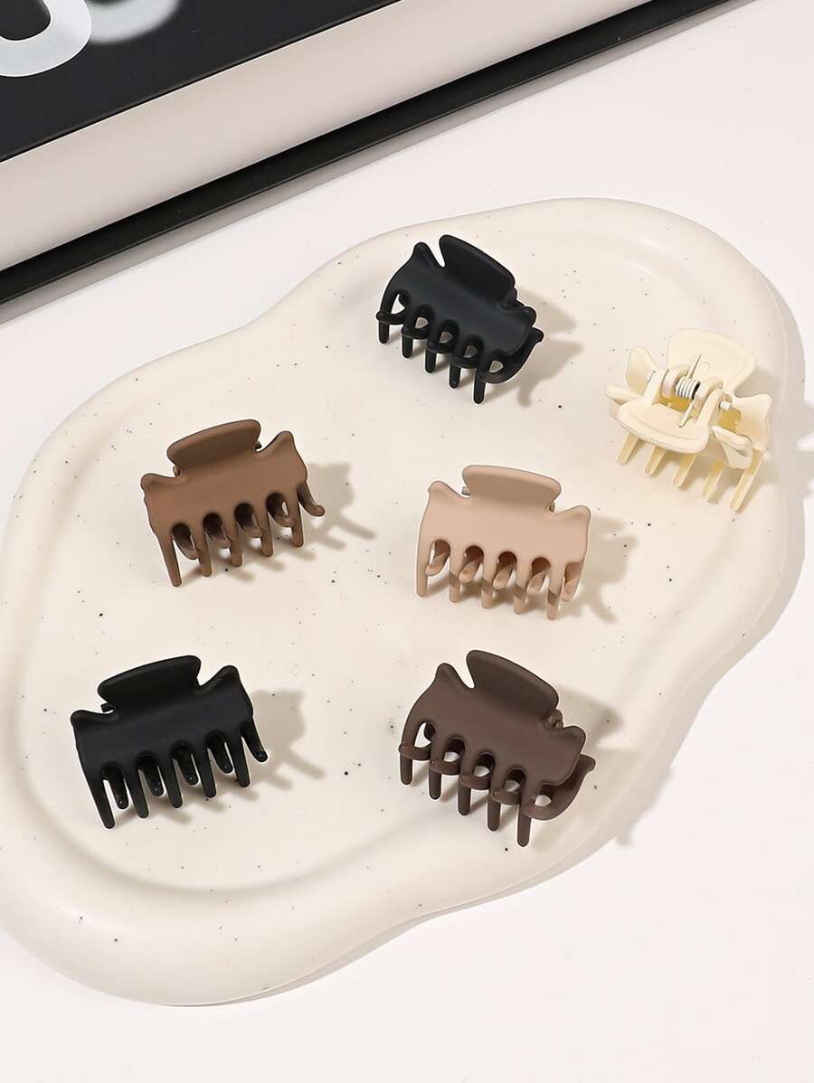 迷你6入茶棕啞光蝴蝶骨繫子夾套裝,帶小側瀏海 - 彩色 - 查看 1