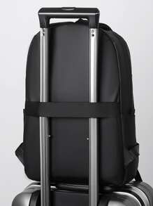 中學生時尚大容量防水背包,休閒旅行電腦包 - 黑色 - 查看 2