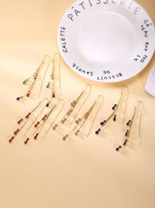 1 đôi Đúng mốt Tua dài & Pha lê Trang trí Của phụ nữ Tai Ống xâu dây Thiết kế Đối với Mặc hàng ngày - Xanh đậm - Xem 5