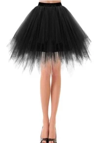 1pc Women's European And American Style Black And White Candy-Colored Multicolor Mesh Skirt, Wedding Photography Skirt Fall Clothes For Women - Black - View 1