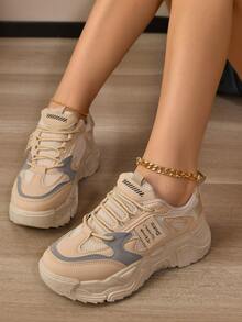 Của phụ nữ Bố Giày dép 2023 Mùa thu Phong cách mới Tăng Chiều Cao Thoáng khí Giải trí Giày thể thao - màu nâu - Xem 7