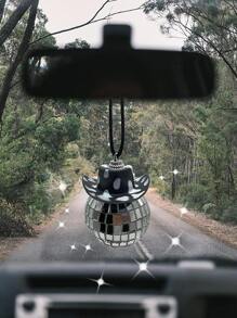 1pc Car Rearview Mirror Decorative Pendant With Disco Ball And Cowboy Hat Design - Black and White - View 2