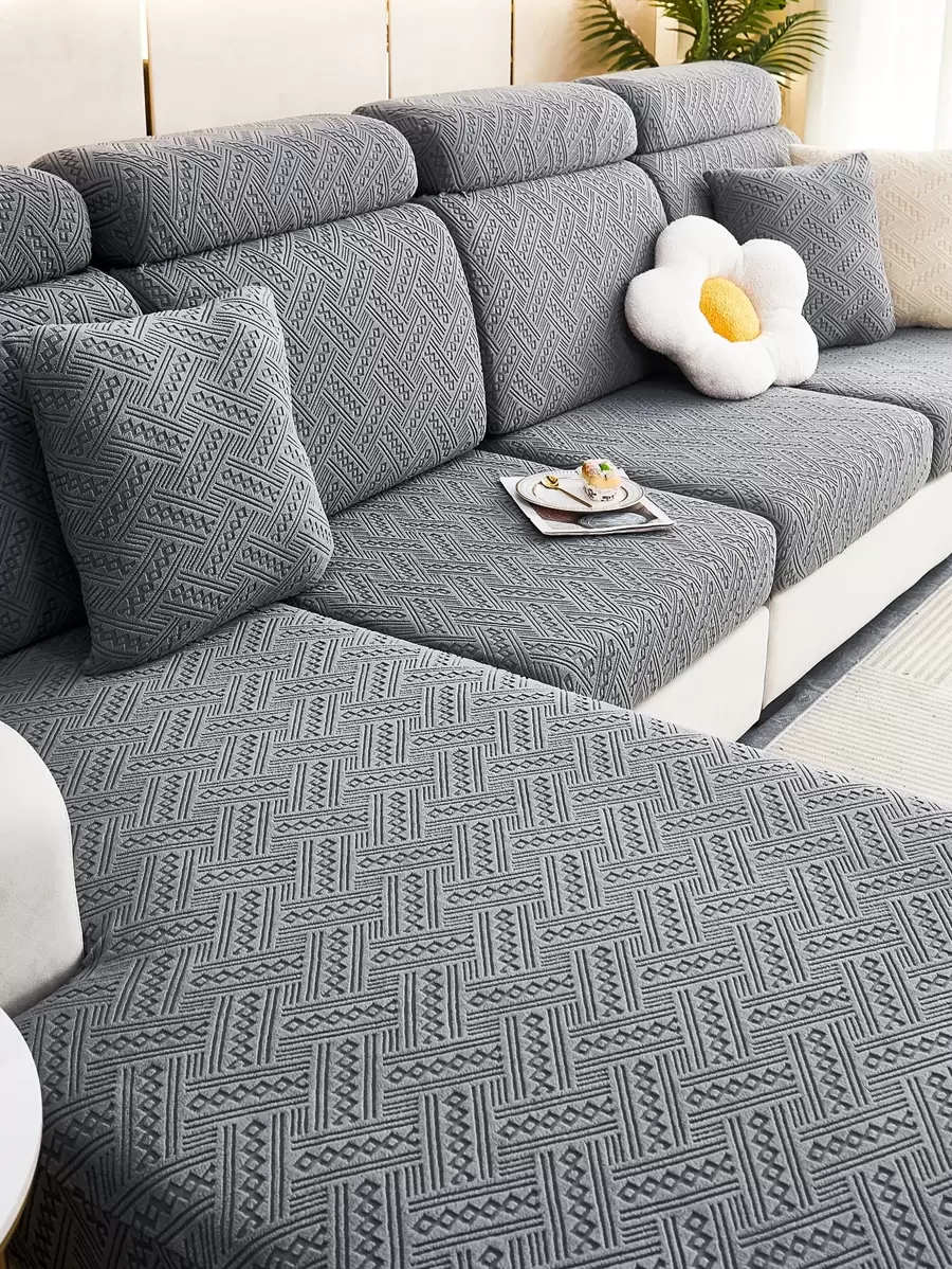 1pc Universal Four-season Stretchy Velvet Jacquard Sofa Cushion Cover, Modern Design Pet Hair Resistant Slipcover, Suitable For L-shaped & 1/2/3/4 Seater Sofa (sold Separately)
