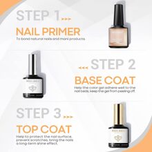 Modelones Gel Top Coat And Base Coat With Nail Primer Set, 3Pcs No Wipe Base And Top Coat Gel Nail Polish Nail Bond Primer, 10ml New Upgraded Formula Long-Lasting Gel Nail Kit - 無色 - 查看 4