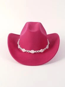 1頂單色西部牛仔帽,男女適用,適合騎馬、旅遊、戶外和休閒活動 - 玫紅色 - 查看 2
