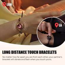 2-Piece Totwoo Long Distance Touch Bracelets For Couples, Vibration & Light Up For Love Couples Bracelets | Long Distance Relationship Gifts For Girlfriend Bluetooth Pairing Jewelry - Hoa hồng vàng - Xem 2
