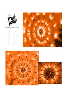 1pc Led Spider Web Halloween Decoration Light Atmosphere Lamp With Remote Control (Spider Not Included) Halloween Decoration Room Decor Halloween Garden Decor For Gift Fairy Holiday Decor Festival Decor - Orange - View 4