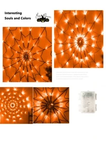 1pc Led Spider Web Halloween Decoration Light Atmosphere Lamp With Remote Control (Spider Not Included) Halloween Decoration Room Decor Halloween Garden Decor For Gift Fairy Holiday Decor Festival Decor - Orange - View 5