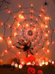 1pc Led Spider Web Halloween Decoration Light Atmosphere Lamp With Remote Control (Spider Not Included) Halloween Decoration Room Decor Halloween Garden Decor For Gift Fairy Holiday Decor Festival Decor - Orange - View 1