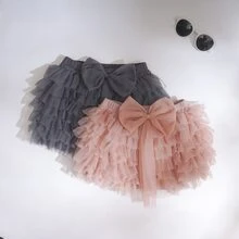 1入組嬰兒女孩可愛&多用途蝴蝶結紗網紗短褲,黑暗的灰色的,夏天