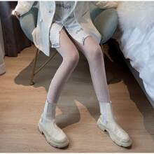 1 Par De Mallas Blancas De Red Con Diamantes De Imitación, Pantimedias De Malla Transparente Y Cristalina - Blanco - Ver 3