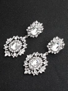 2件套女士锌合金水钻奢华新娘耳环，优雅婚礼新娘及伴娘配饰，皇家风范。情人节配饰 - 銀色 - 查看 3