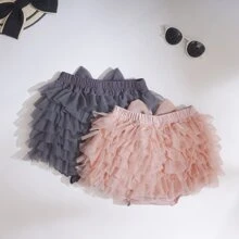 1入組嬰兒女孩可愛&多用途蝴蝶結紗網紗短褲,黑暗的灰色的,夏天