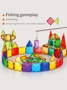 1set 40pcs Magnetic Blocks Set With Diamond Surface And 4d Color Windows For Kids, Gender Neutral, Durable Strong Magnets, Promote Imagination, Creativity And Spatial Thinking, Early Education Toy Accessories, Random Colors And Packaging - Blue - View 9