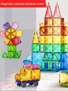 1set 40pcs Magnetic Blocks Set With Diamond Surface And 4d Color Windows For Kids, Gender Neutral, Durable Strong Magnets, Promote Imagination, Creativity And Spatial Thinking, Early Education Toy Accessories, Random Colors And Packaging - Blue - View 4