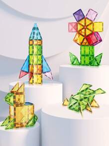 1set 40pcs Magnetic Blocks Set With Diamond Surface And 4d Color Windows For Kids, Gender Neutral, Durable Strong Magnets, Promote Imagination, Creativity And Spatial Thinking, Early Education Toy Accessories, Random Colors And Packaging - Blue - View 7