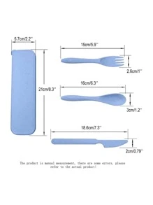 Du lịch Bộ Dụng cụ Với Hộp lưu trữ - Có thể tái sử dụng Cái thìa Dao Nĩa Đối với Dã ngoại , Cắm trại & Sử dụng hàng ngày ( Xanh ) - Màu xanh lam - Xem 9
