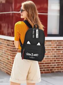 Mochila Juvenil Diseño Moderno Con Monedero Mochila Cat - Negro - Ver 5