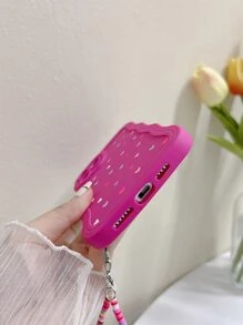 1 Ốp Mềm Silicon Màu Hồng Có In Hình Tình Yêu Và Dây Đeo Tương Thích Với Các Mẫu Iphone, Chống Sốc, Bao Phủ Toàn Diện, Thích Hợp Cho Cả Nam Và Nữ - Màu Hồng Tươi - Xem 3