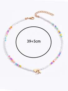 1件极简手工彩色串珠金色字母项链，A-Z 26个大写字母颈链，沙滩饰品，女孩礼物