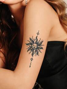 1Sheet Sun Print Tattoo Sticker Arm Tattoo Sticker Diy Body Art Decals Temporary Tattoo Sticker - Black - View 2