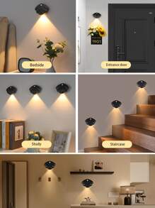 1入組LED運動感應夜燈帶USB可充電電池,三色牆水洗燈條帶磁扣適用於燈光在臥室,門廳,門廊 - 黑與白 - 查看 8