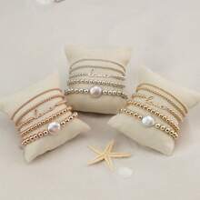 Bộ 5 chiếc/Bộ vòng tay hạt charm tình yêu giả ngọc trai Boho dành cho phụ nữ dùng trang trí mùa xuân hè - Bạc - Xem 3