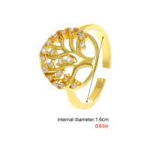 1pc Waterdrop Shaped Rhinestone Inlaid Ring For Women, Life Tree Hollow Out Design, Suitable For Daily Wear - Gold - View 4