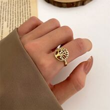 1pc Waterdrop Shaped Rhinestone Inlaid Ring For Women, Life Tree Hollow Out Design, Suitable For Daily Wear - Gold - View 1