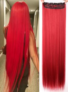 Extensiones Del Cabello Puestas Con Clip, Rectas Y Extra Largas De 20-40 Pulgadas Con Un Peluquín Sintético Rojo Con 5 Clips Para El Uso Diario De Las Mujeres - Rojo - Ver 2