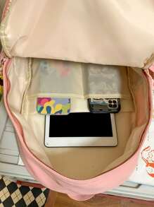 Simple Pink Large Capacity Backpack - Pink - View 6