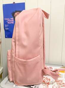 Simple Pink Large Capacity Backpack - Pink - View 3