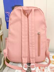 Simple Pink Large Capacity Backpack - Pink - View 2