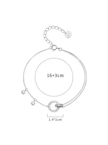 1入組S925純銀雙環設計手環適合女士,2023新品到貨 - 銀色 - 查看 4