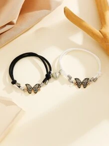 ATLVXJL 2件套情侣夜光蝴蝶爱心装饰手链，情人节礼物，夜光情侣礼物 - 彩色 - 查看 2