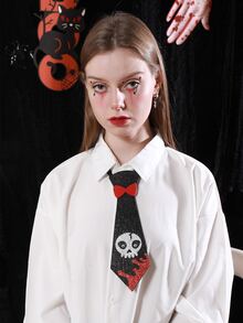 1 Pieza Corbata De Calaveras De Halloween Para Adultos, Accesorio Para Fierno De Disfraces O Fiesta De Baile - Negro - Ver 1