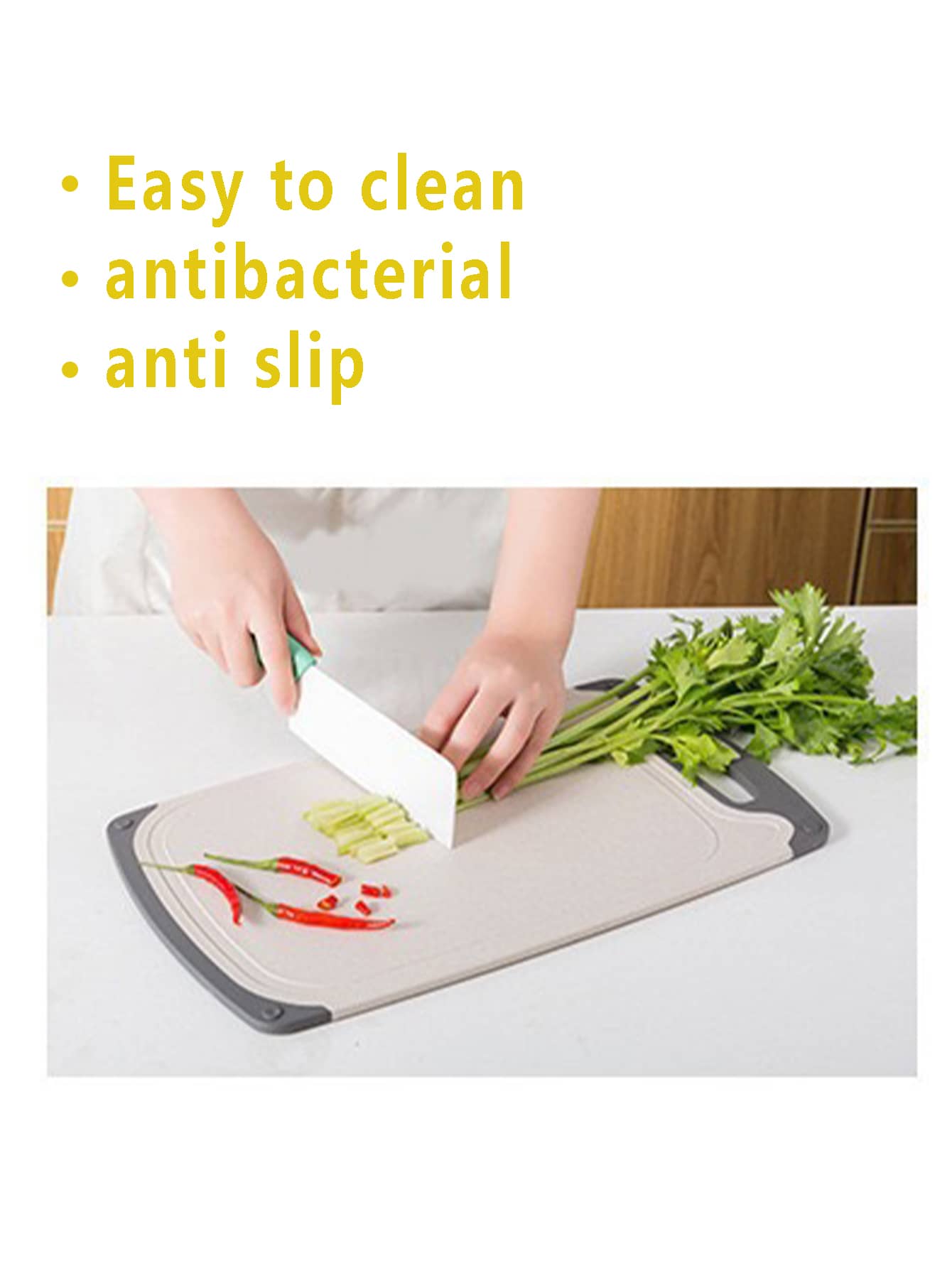 1pc Tabla De Cortar De Cocina Multifuncional Hecha De Paja De Trigo, Antideslizante Y Fácil De Limpiar - Beis - Añade 3