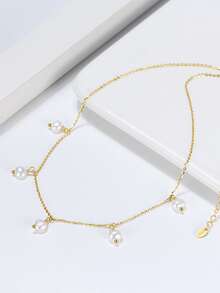 女王S925純銀項鍊自然淡水珍珠吊墜鎖骨鏈條