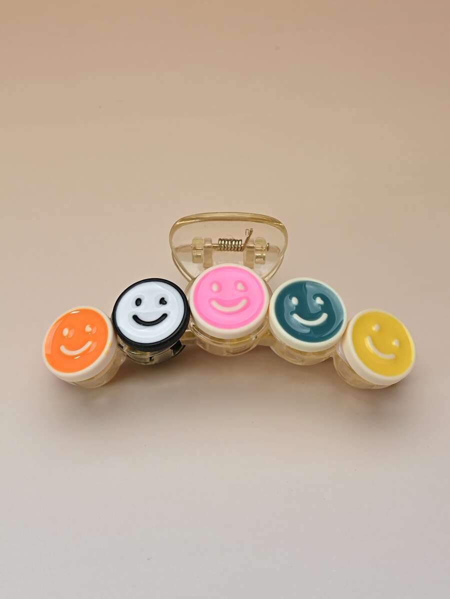 1pc Women's Multi-Colored Hair Claw Clip With Smiling Faces, Hearts And Eyes & Colorful Hair Claw, Suitable For Daily Use Valentine - Multicolor - View 1
