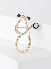 1 Pieza Broche De Aleación De Zinc Y Diamantes De Imitación En Forma De Estetoscopio De Moda Adecuado Para Uso Diario De Mujeres - Amarillo Oro - Ver 2