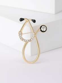 1 Pieza Broche De Aleación De Zinc Y Diamantes De Imitación En Forma De Estetoscopio De Moda Adecuado Para Uso Diario De Mujeres - Amarillo Oro - Ver 1