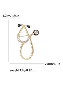 1 Pieza Broche De Aleación De Zinc Y Diamantes De Imitación En Forma De Estetoscopio De Moda Adecuado Para Uso Diario De Mujeres - Amarillo Oro - Ver 5