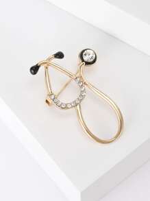 1 Pieza Broche De Aleación De Zinc Y Diamantes De Imitación En Forma De Estetoscopio De Moda Adecuado Para Uso Diario De Mujeres - Amarillo Oro - Ver 3
